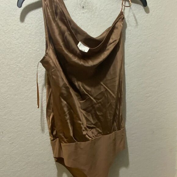 Cami NYC Small  Brown one shoulder silk satin Bodysuit - Picture 8 of 11